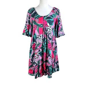 Anthropologie Corey Lynn Calter Magnolia Floral Print Vibrant Pink Tunic Dress